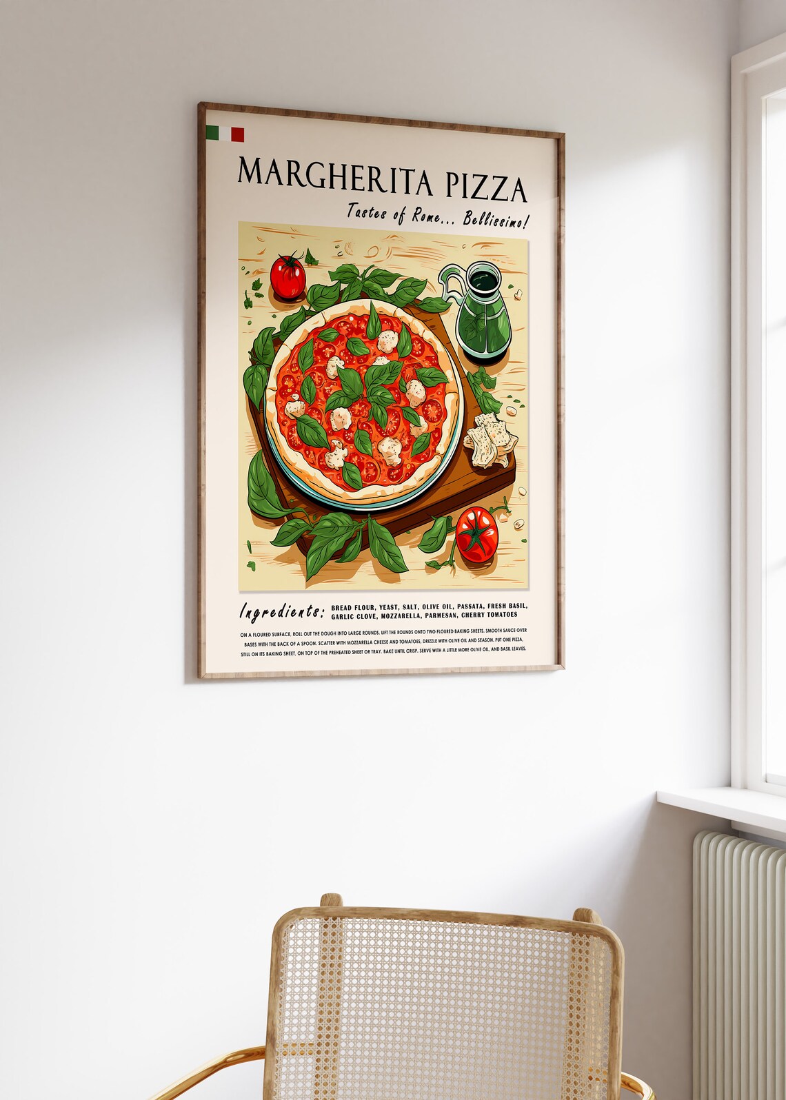 Margherita Pizza Italian Food Poster, Kitchen Print - Image 3