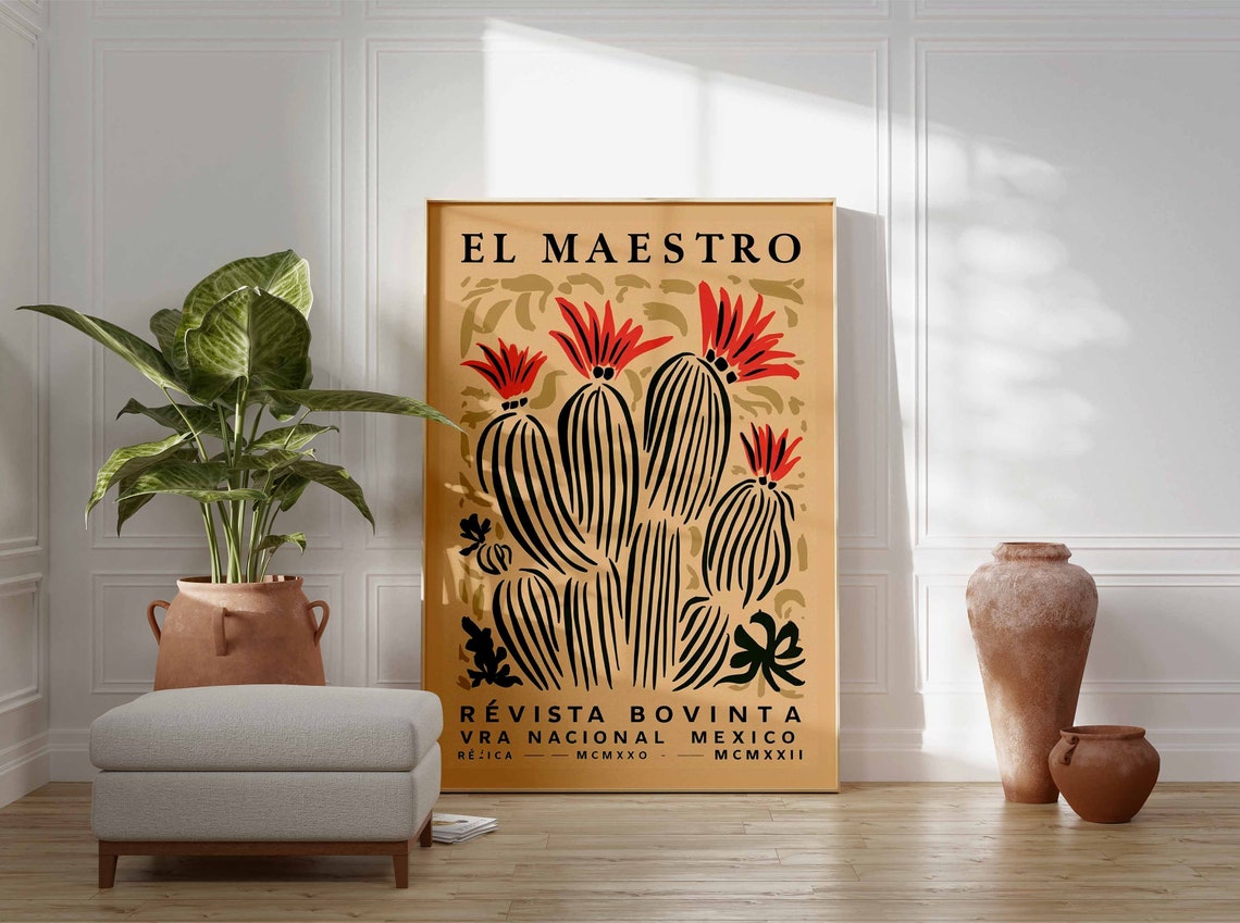 Bold El Maestro Stylized Cactus Bloom Vintage Mexican Art Poster - Image 2