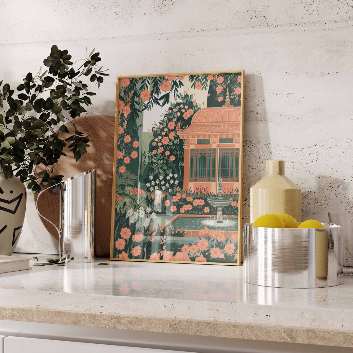 Indian Garden Pavilion Orange Blossom Fountain Artwork Poster - Image 3