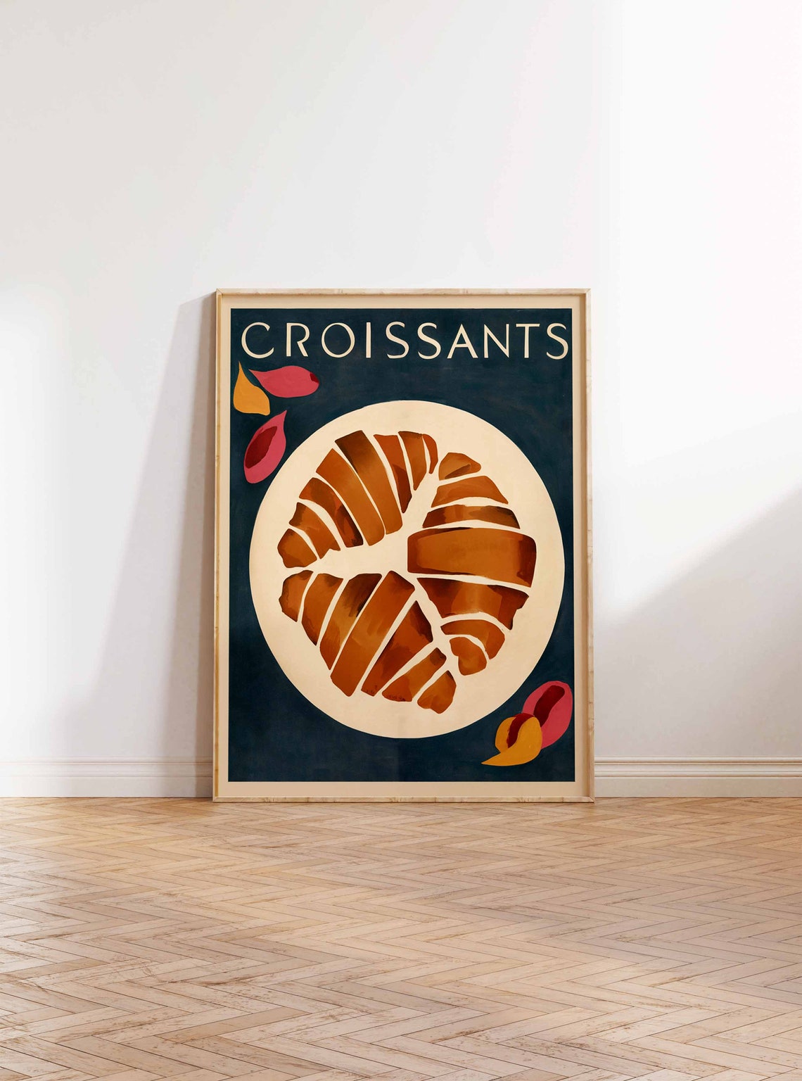 Two Croissants Plate Dark Teal Background Kitchen Art Poster - Image 2