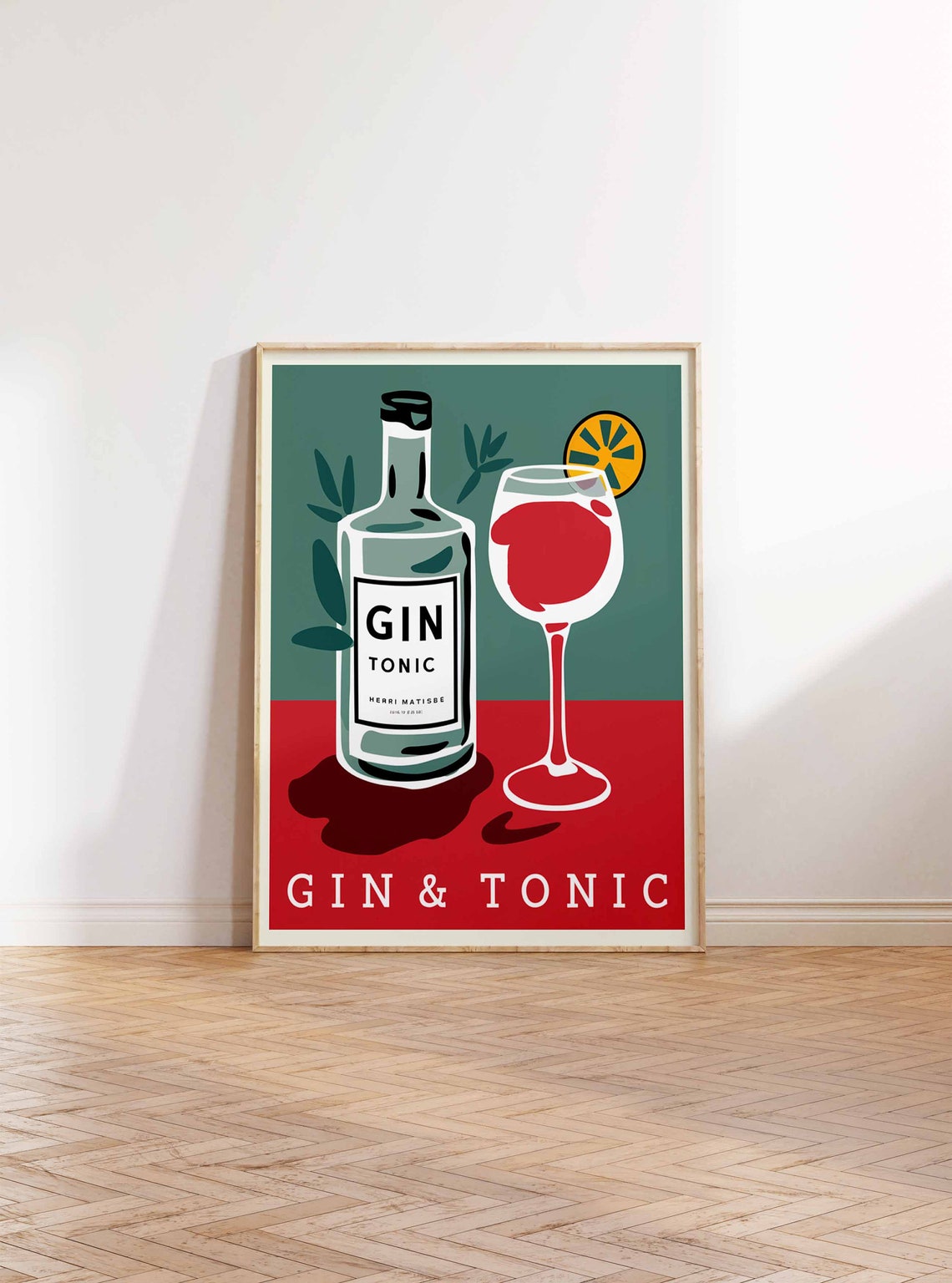Gin and Tonic Bottle Glass Vintage Botanical Bar Drink Poster - Image 2