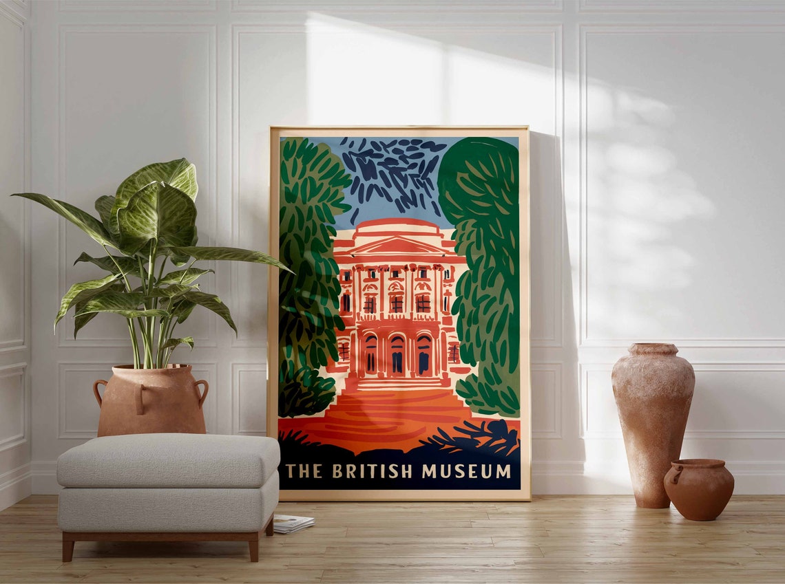 The British Museum London Stylized Landmark Travel Art Poster - Image 3