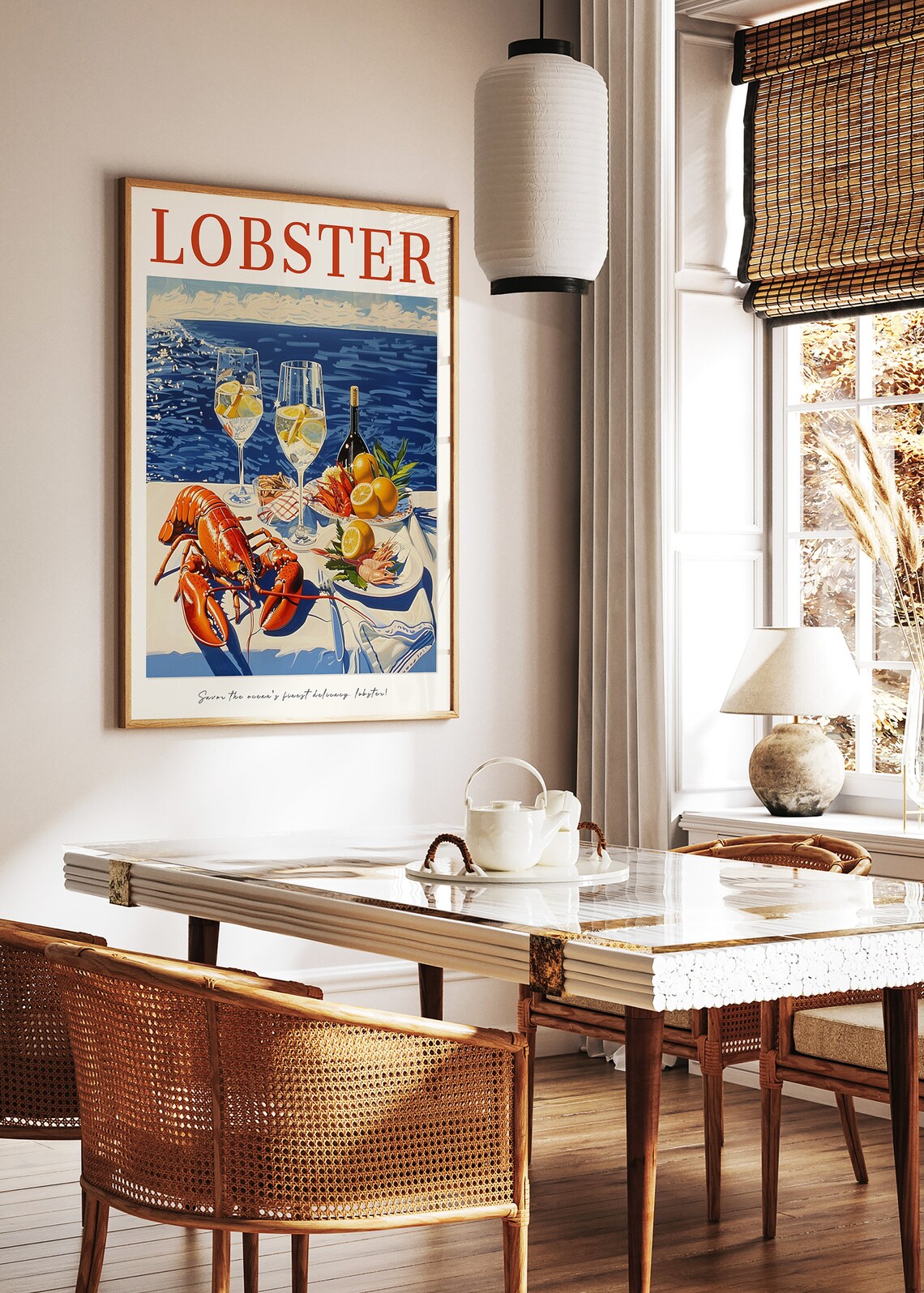 Lobster Seaside Table Red Crustacean Vintage Foodie Art Poster - Image 2