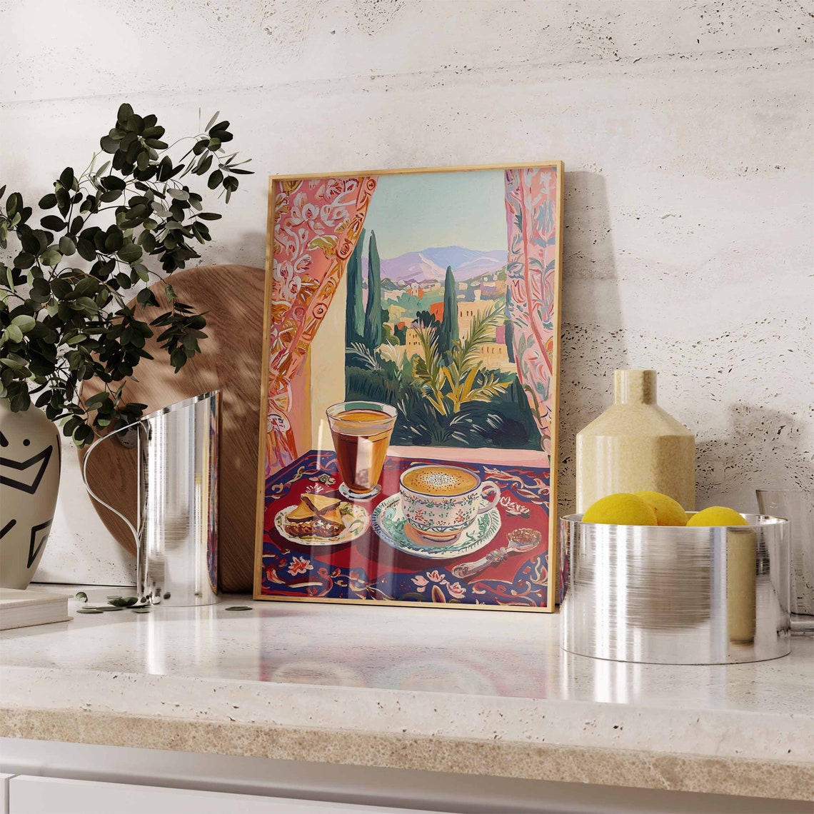 Tea and Coffee Baklava Slices Cypress Hills View Still Life Poster - Image 2