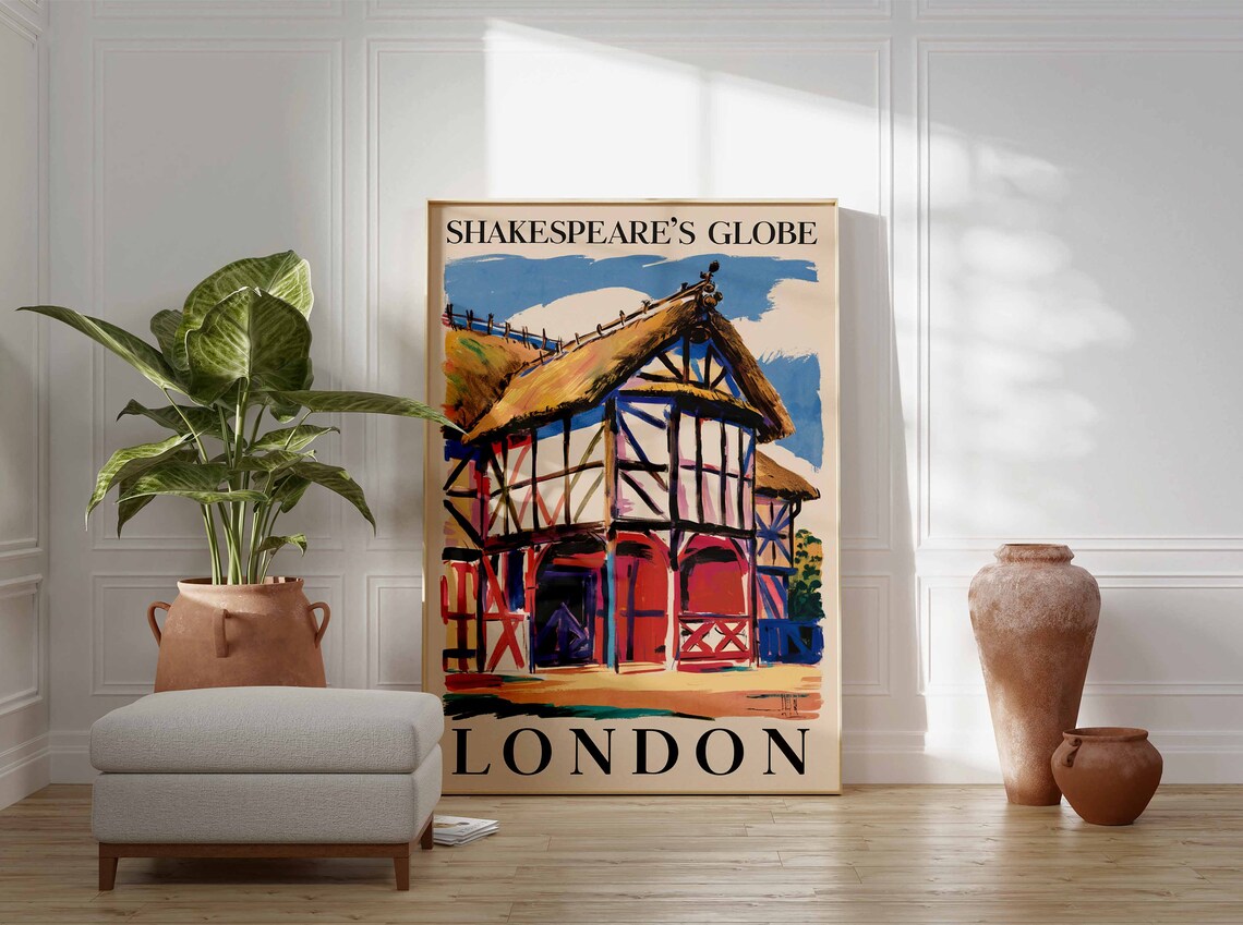 Shakespeares Globe Poster London Print London Art London Poster London Travel Print William Morris Art Vintage Decor Reading Poster - Image 3