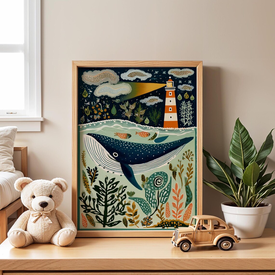 Whale In The Sea Nursery Poster, Ocean Wall Art
