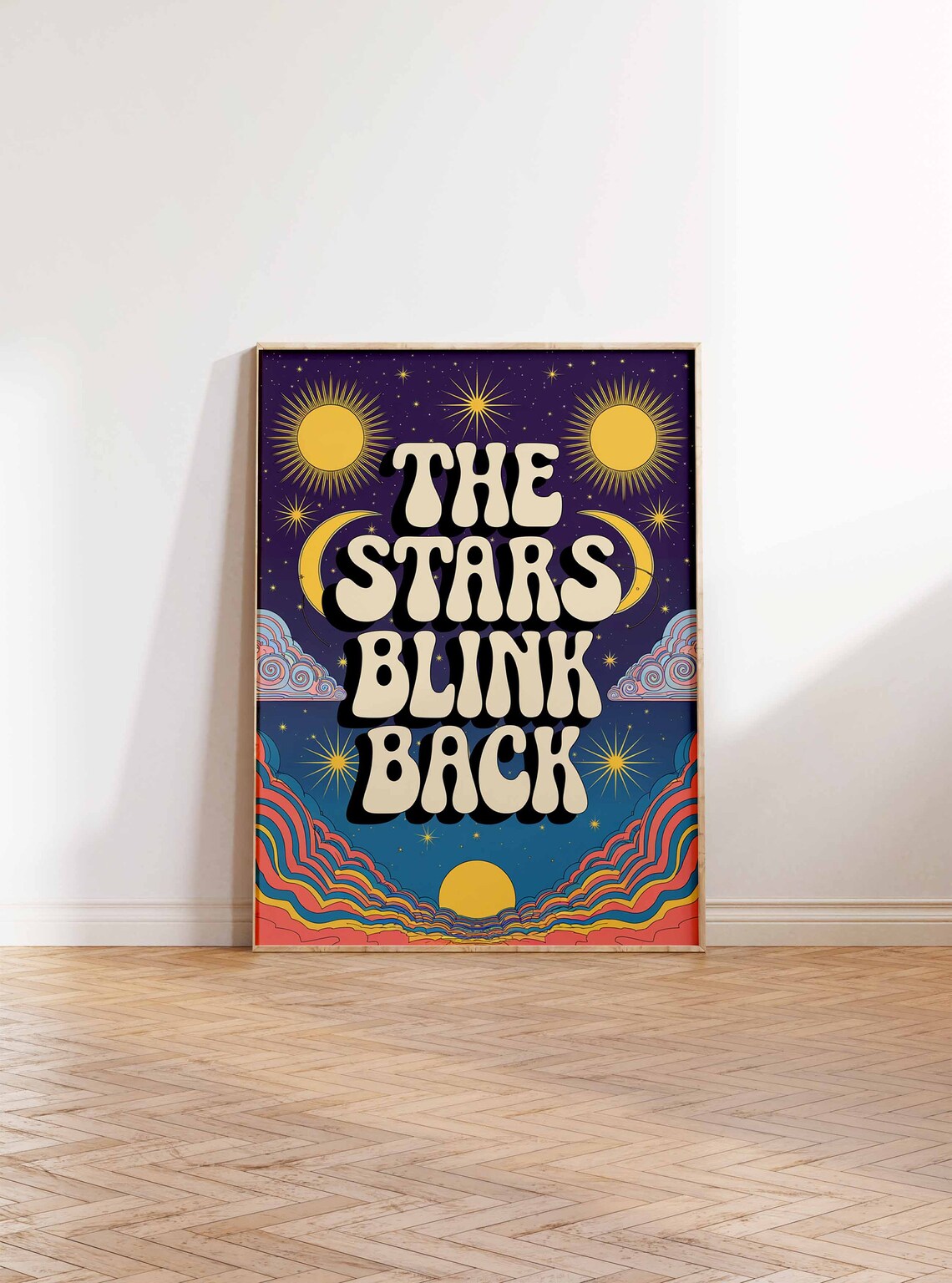 The Stars Blink Back Sun Moon Cosmic Retro 70s Quote Art Poster - Image 2