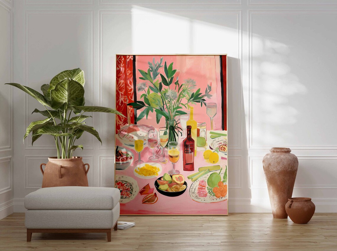 Retro Dinner Table Food Print, Vintage Kitchen Decor - Image 3