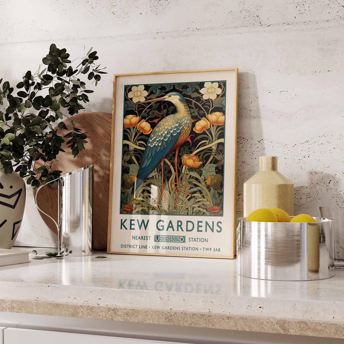 Kew Gardens London Stork William Morris Floral Travel Poster - Image 2