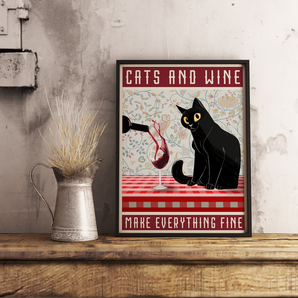 Cats And Wine Vintage Poster, Cat Quote Art Print - Image 2