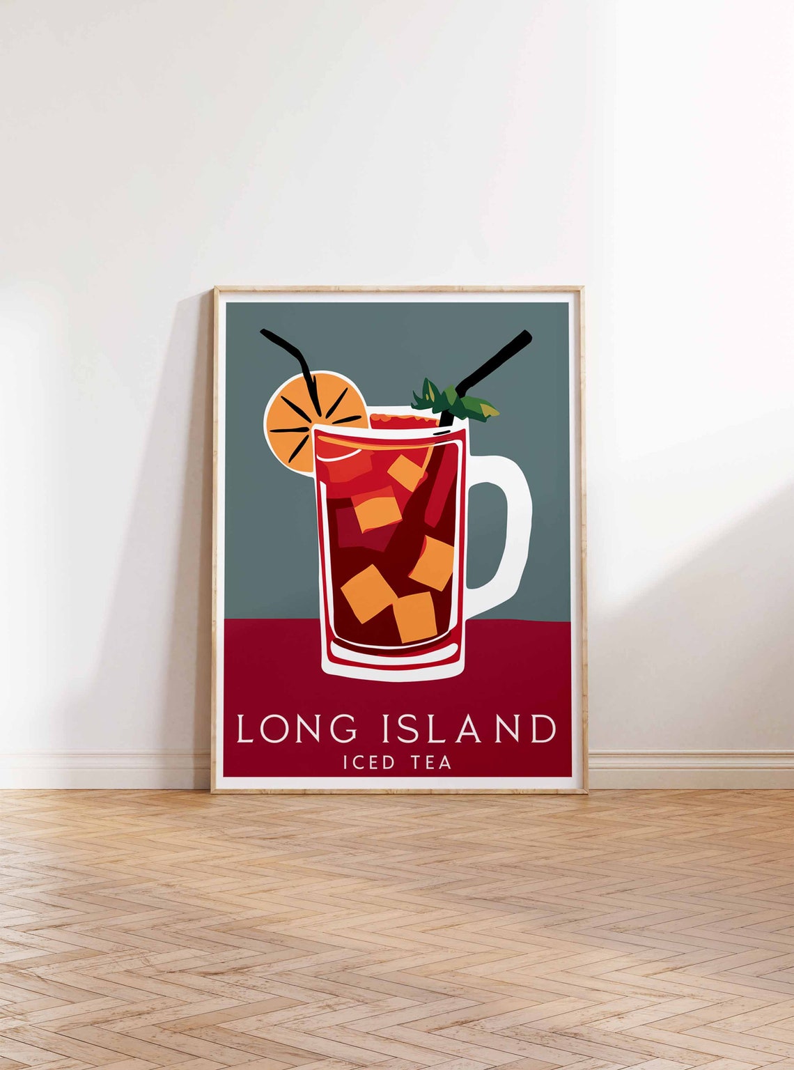 Long Island Iced Tea Red Ice Mug Orange Retro Cocktail Bar Poster - Image 2