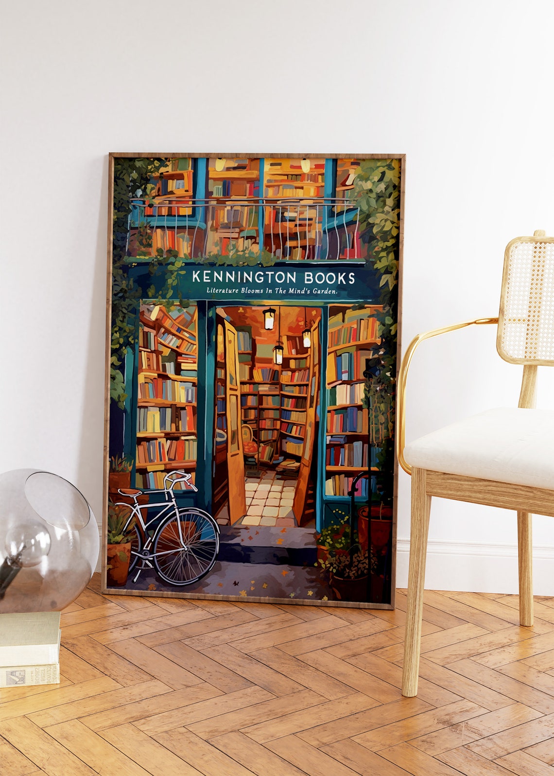 Kennington Books Bookstore Storefront Bicycle Book Lover Art Poster - Image 2