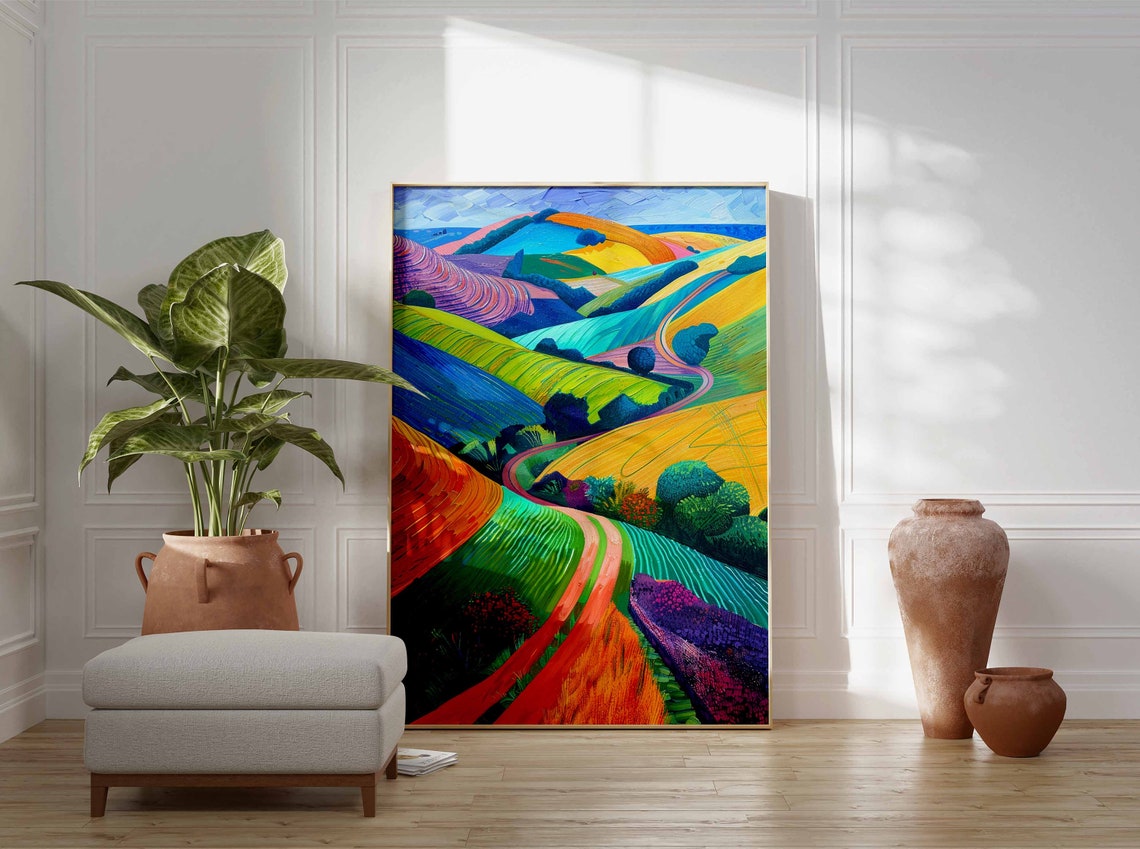 Colorful Hillside Winding Path Fauvist Landscape Art Print Wall Decor - Image 3