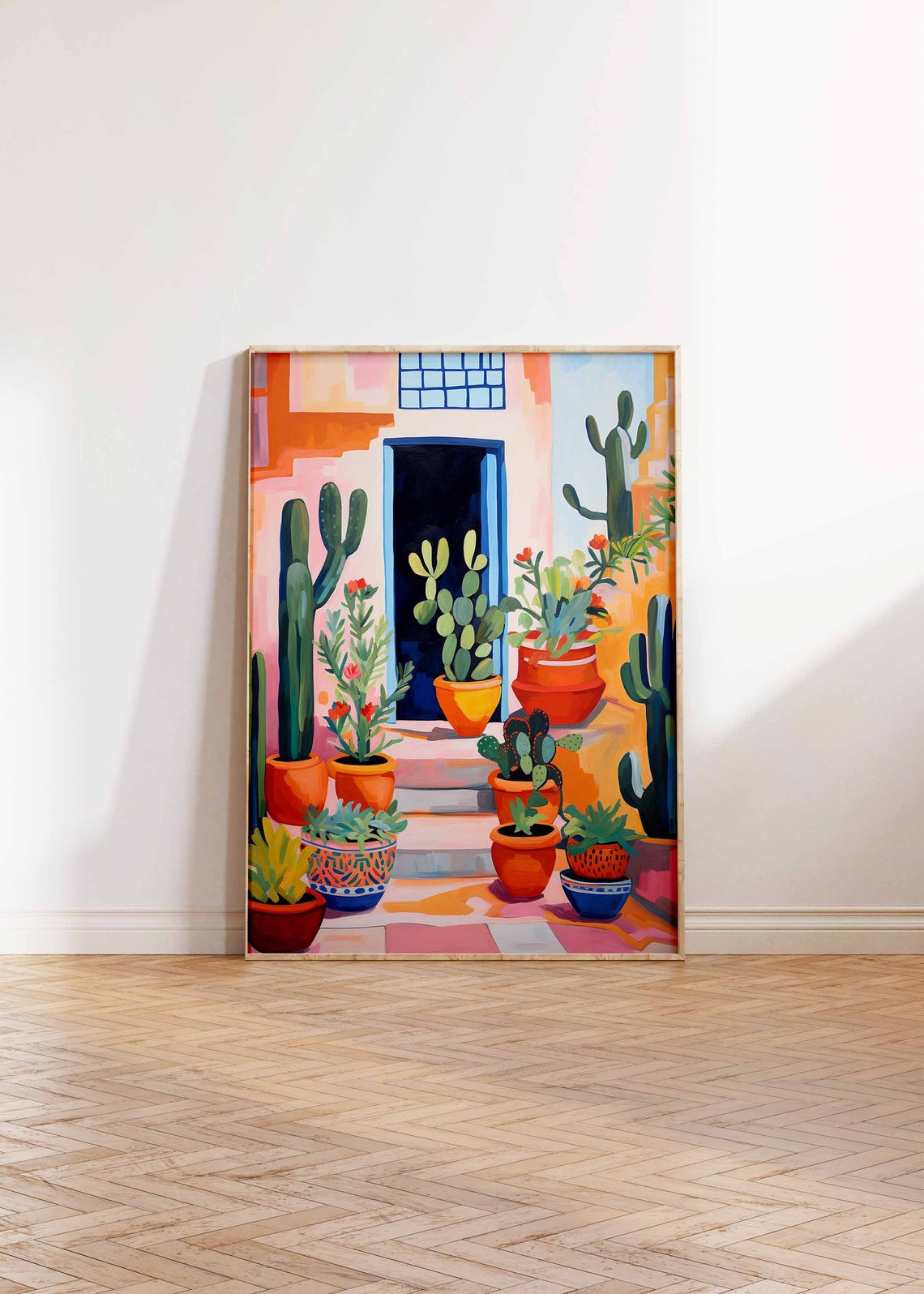 Vibrant Colorful Cactus Pots Southwestern Courtyard Wall Art - Image 2