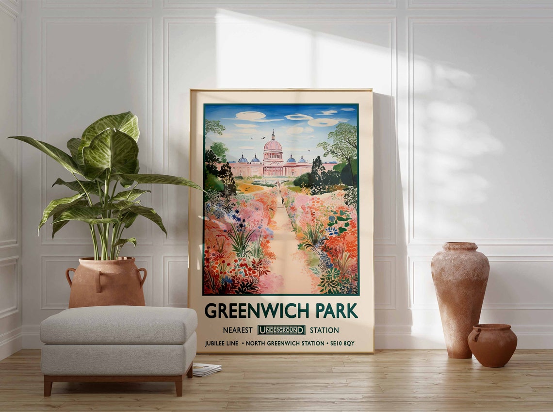 Greenwich Park London Underground Vintage Flower Garden Poster - Image 3