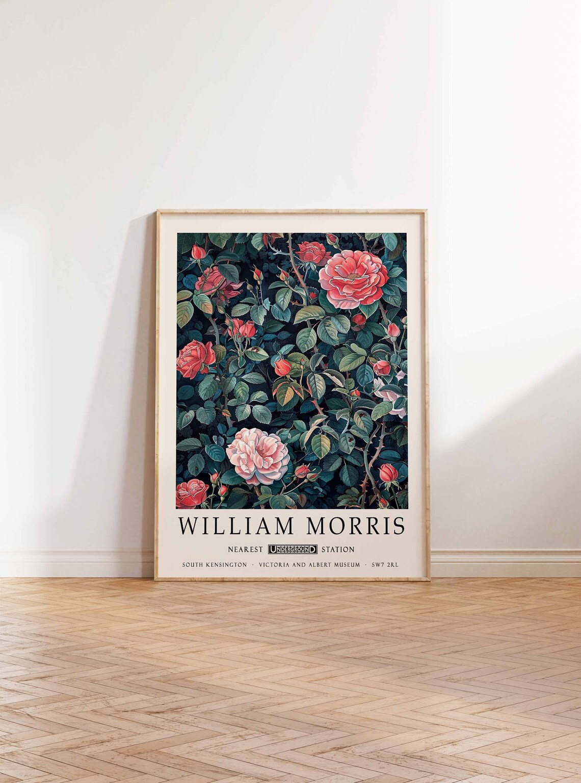 William Morris Pink and Red Rose Bush Floral Garden Exhibition Poster - Image 2