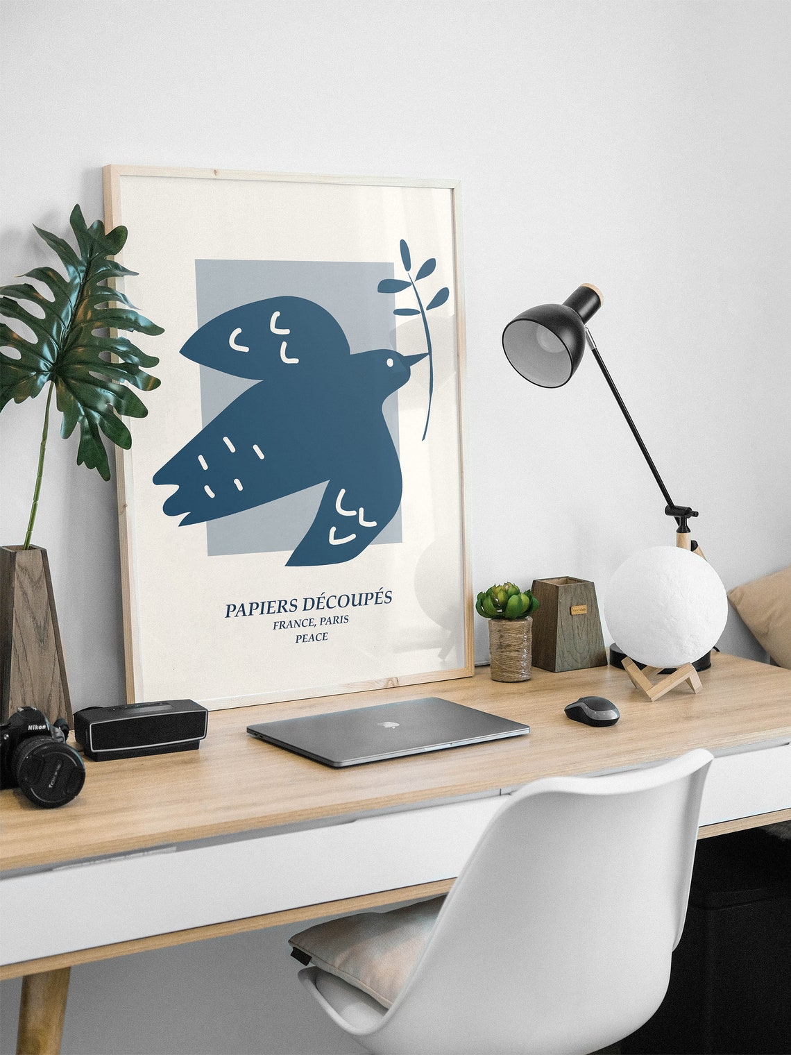 Papiers Decoupes Blue Dove Olive Branch Paris Peace Wall Art - Image 3