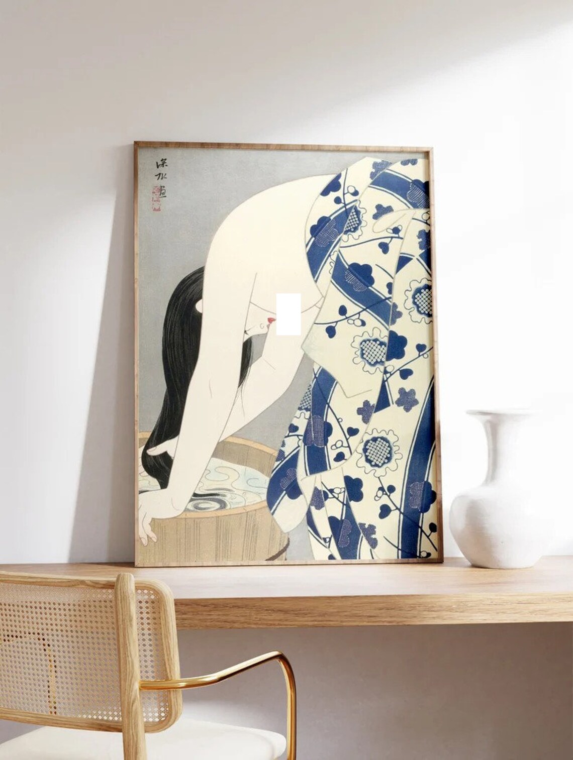 Vintage Japanese Female Washing Hair Ukiyo-E Art Print - Image 2