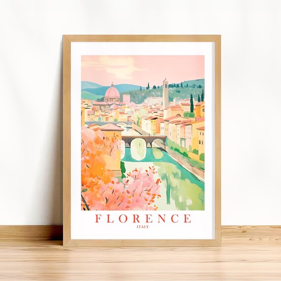 Florence Italy Arno River Duomo Pastel Cityscape Travel Poster