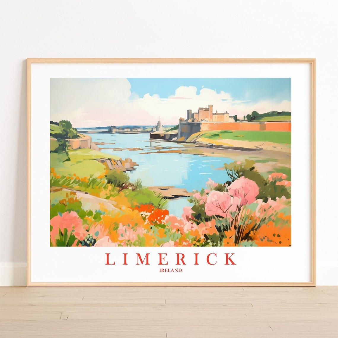 Limerick Ireland Riverside Castle With Spring Wildflowers Poster