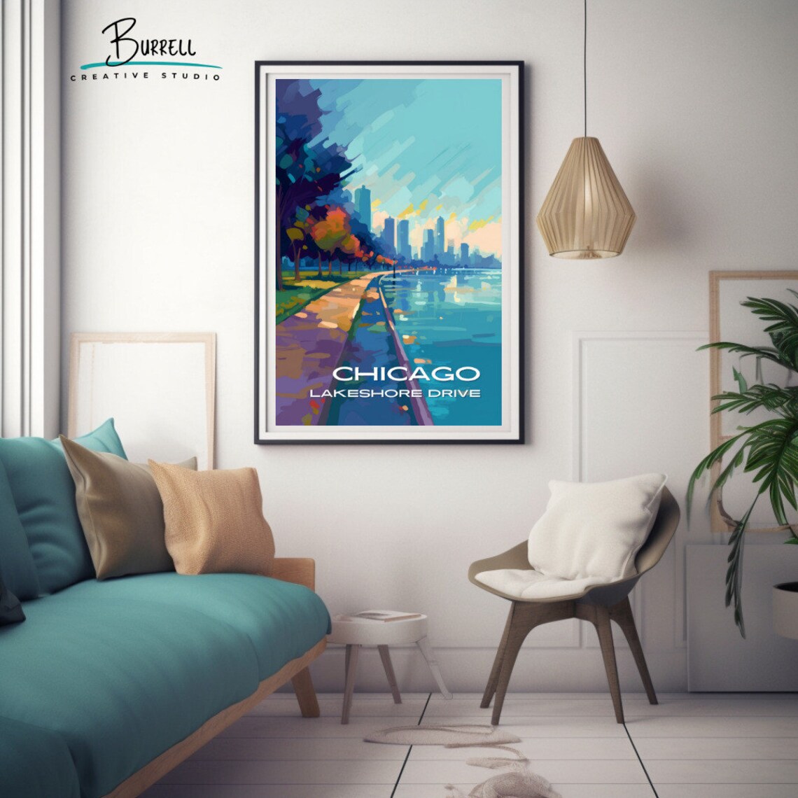 Chicago Illinois Lakeshore Drive Path Autumn Stroll Lake View Poster - Image 3