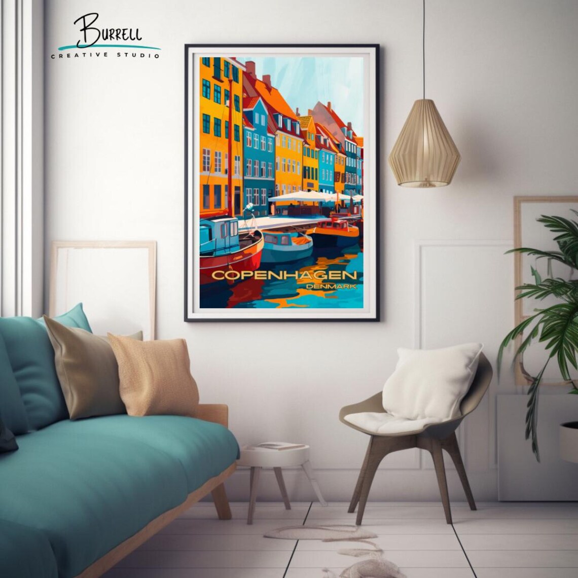 Copenhagen Denmark Nyhavn Harbor Boats Colorful Quay Travel Poster - Image 3