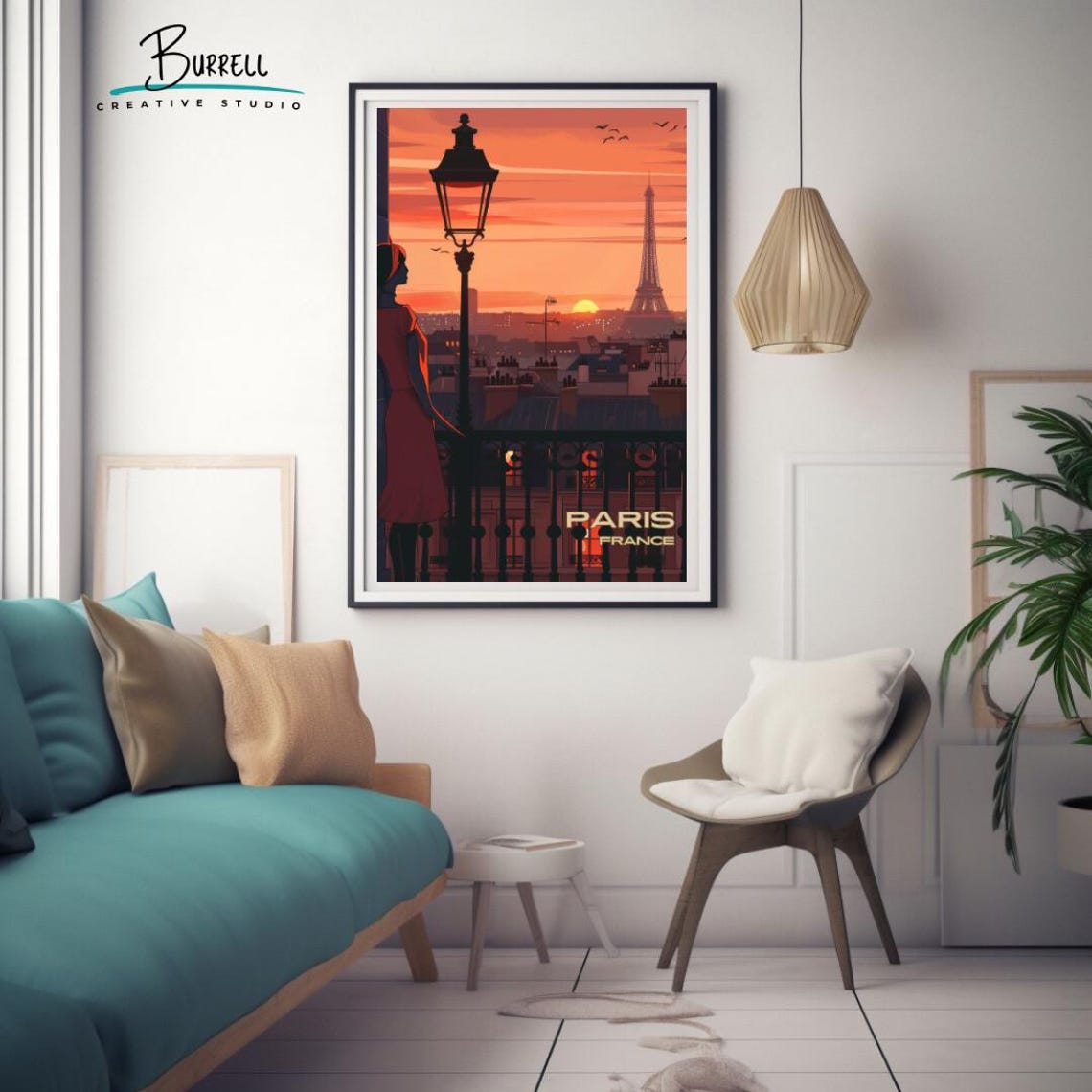 Paris France Eiffel Tower Sunset Balcony Romance Travel Poster - Image 2