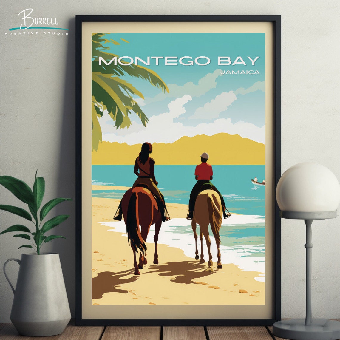Montego Bay Jamaica Horseback Riders Beach Shoreline Scene Poster - Image 5