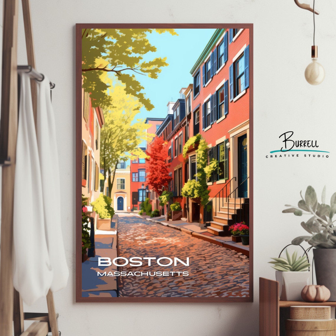 Boston Massachusetts Beacon Hill Brick Street Autumn Travel Poster - Image 3