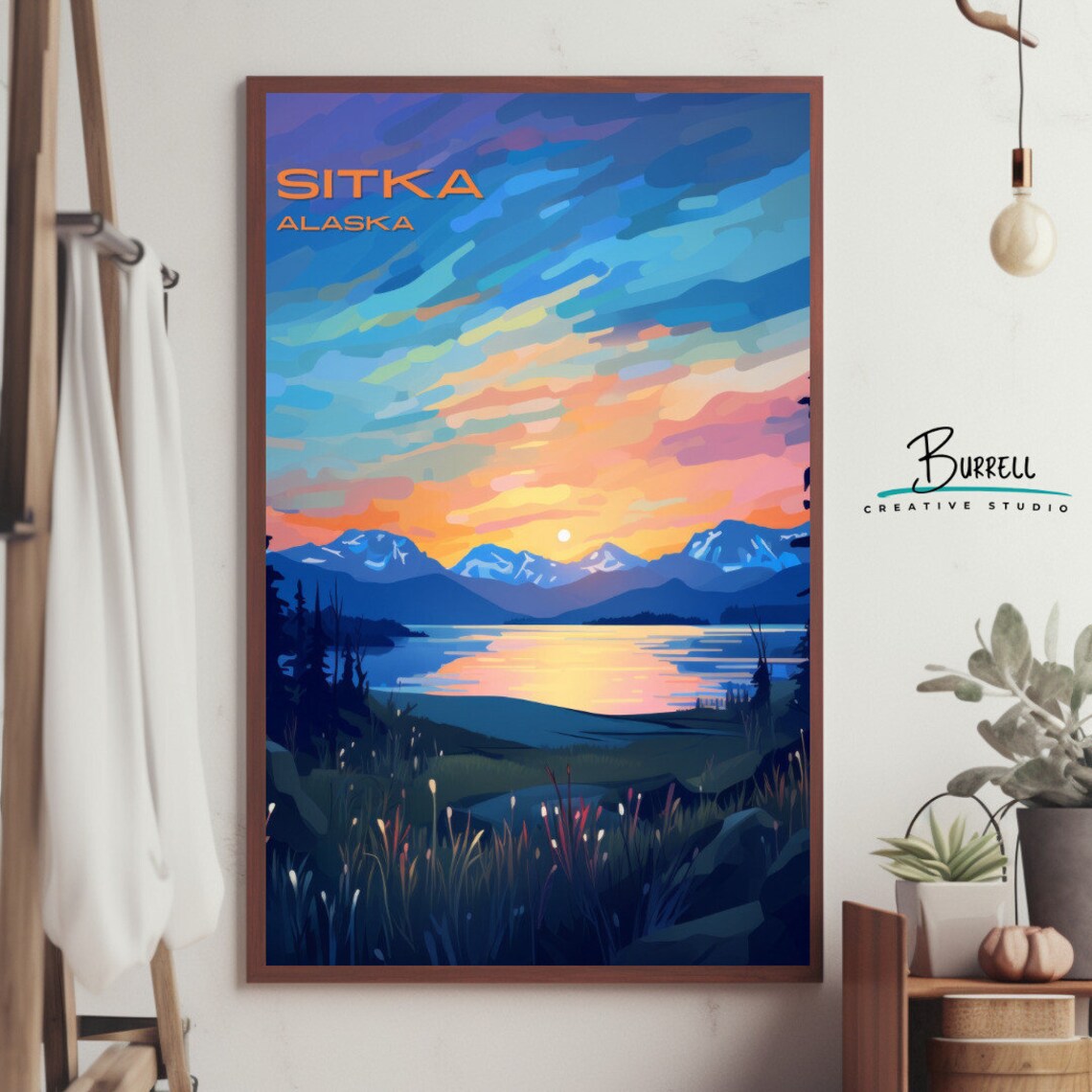Sitka Alaska Sunset Lake Snowcapped Mountain Peaks Silhouette Poster - Image 4