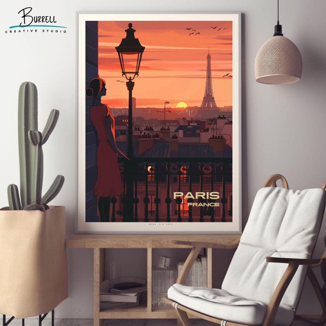 Paris France Eiffel Tower Sunset Balcony Romance Travel Poster