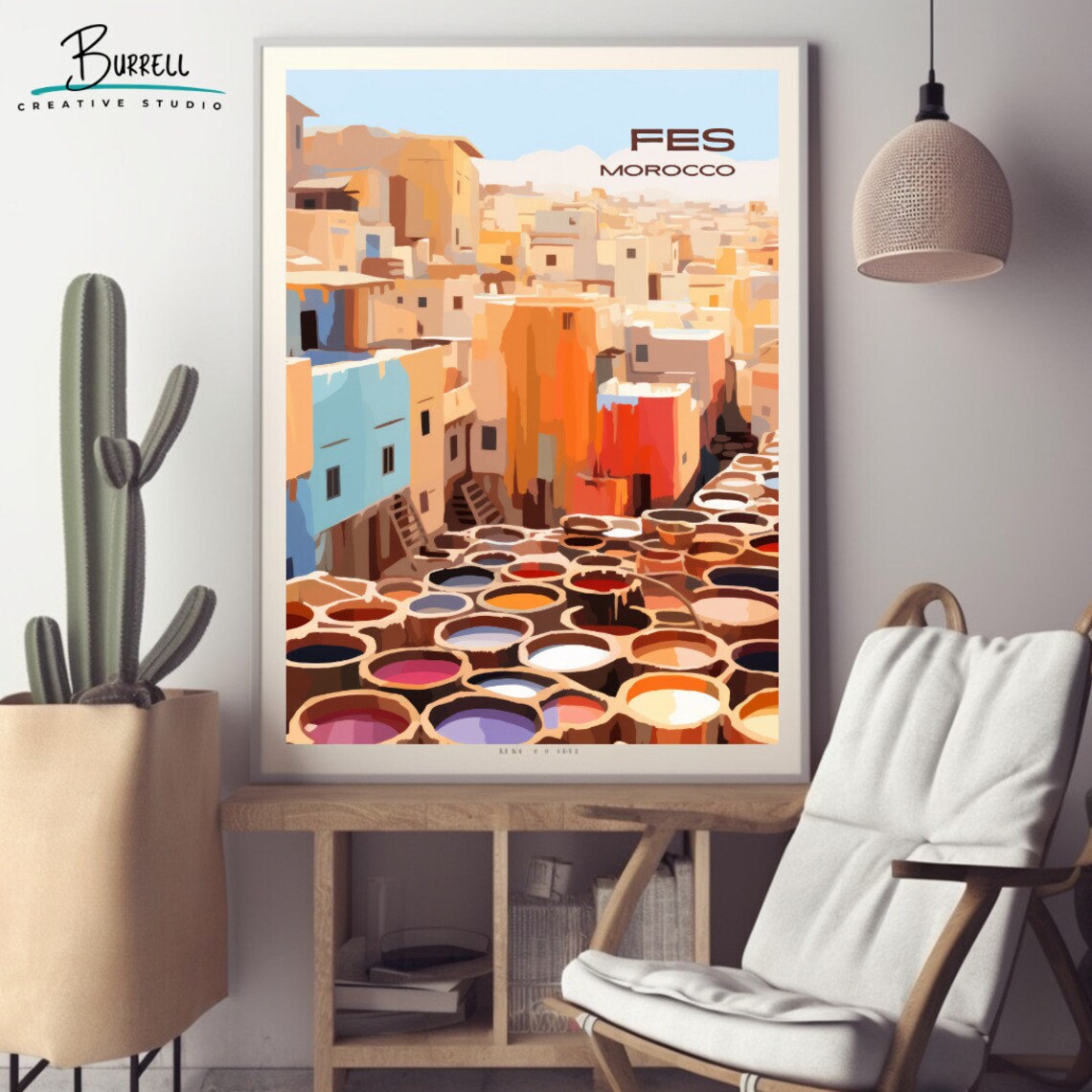 Fes Morocco Tannery Travel Poster, Cultural Art Print - Image 2