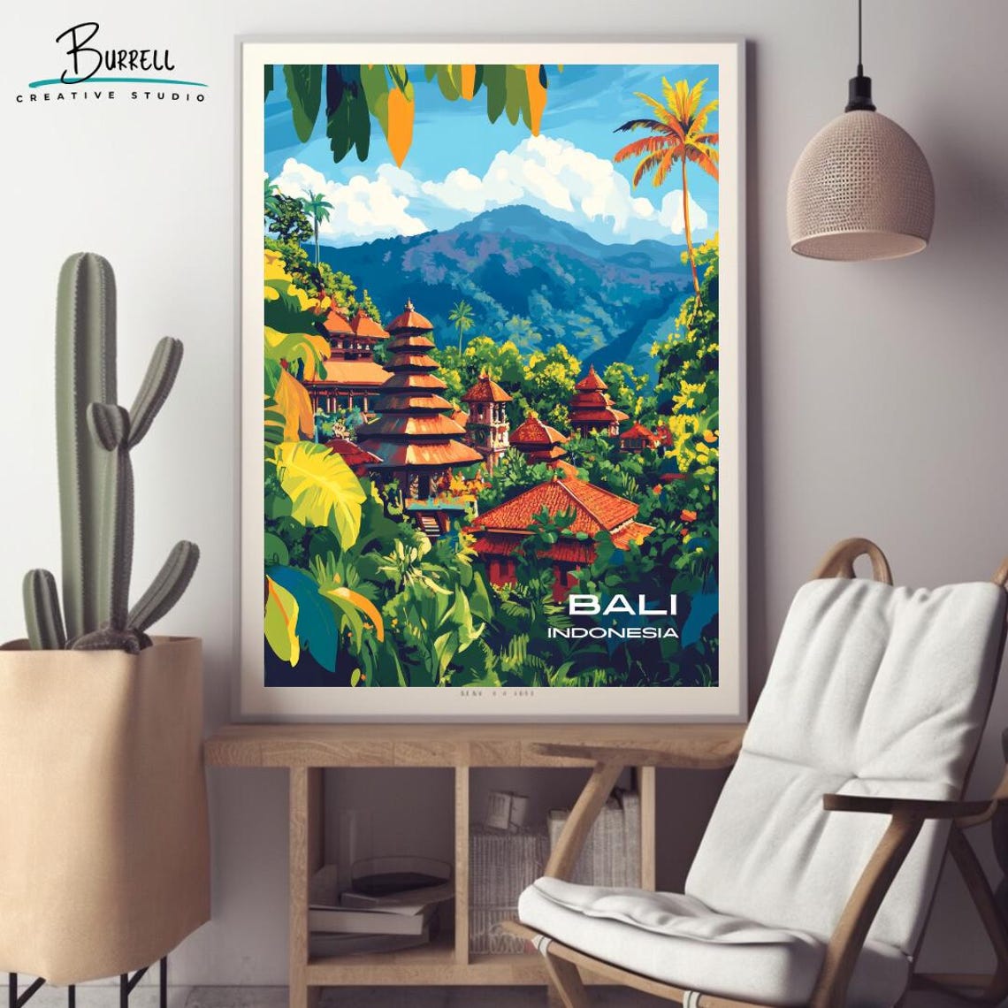 Bali Indonesia Jungle Temple Tiered Roofs Mountain View Poster - Image 2