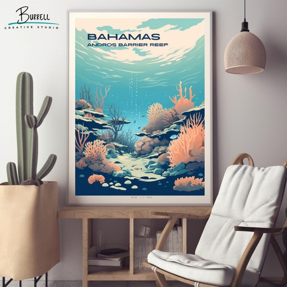 Andros Bahamas Barrier Reef Travel Poster Wall Art Poster Print