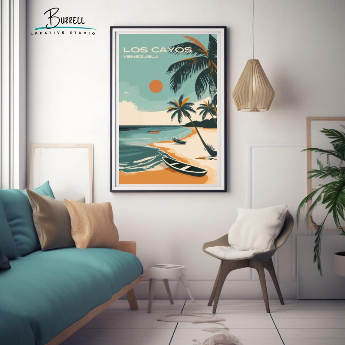 Los Cayos Venezuela Retro Palm Beach Sunset Fishing Boats Poster - Image 3