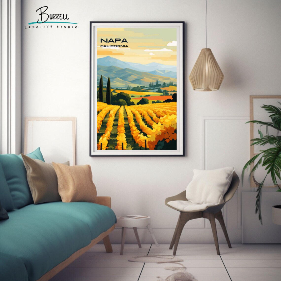 Napa California Golden Vineyard Rows Cypress Hills Wine Travel Poster - Image 3