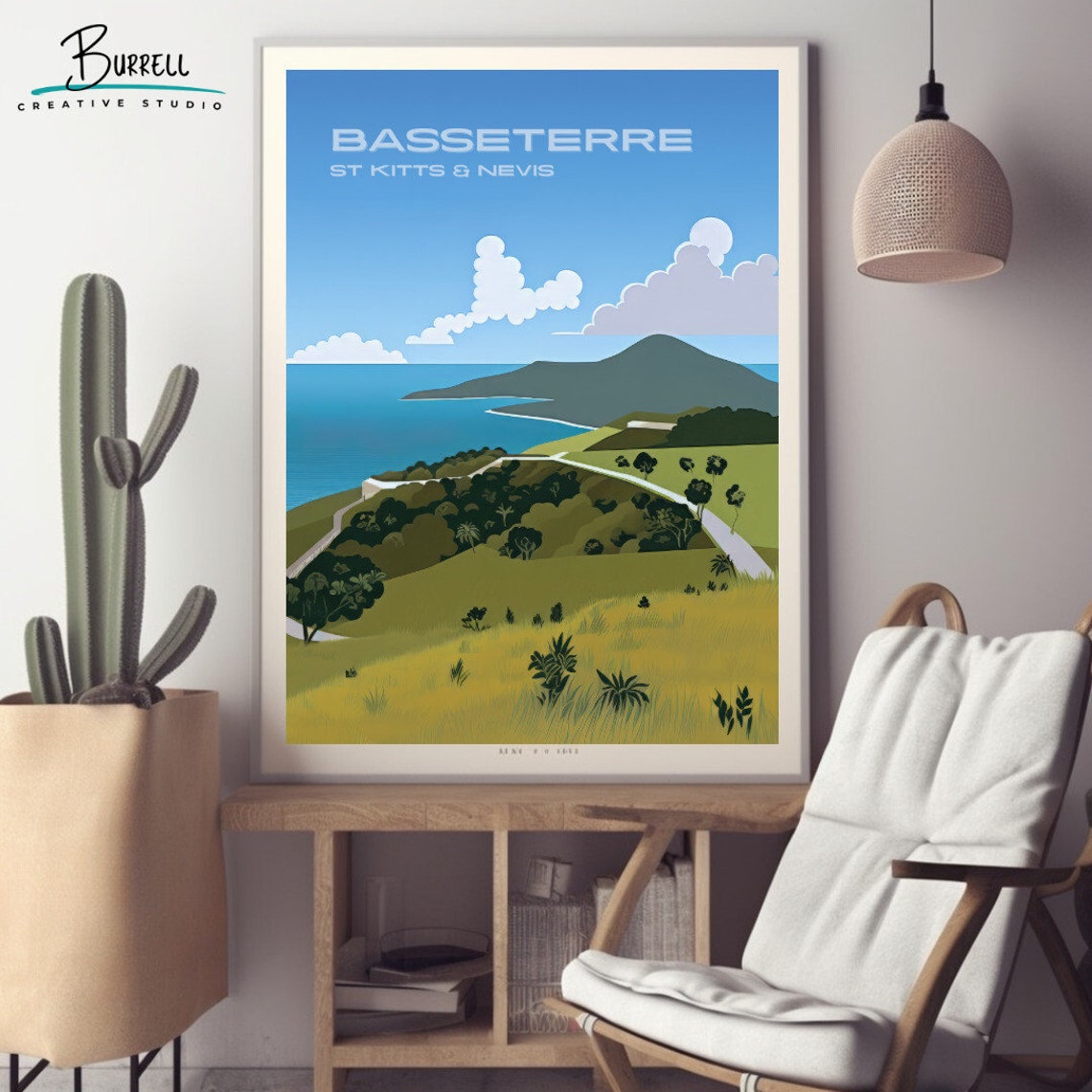 Basseterre Saint Kitts Timothy Hill Ocean View Scenic Travel Poster