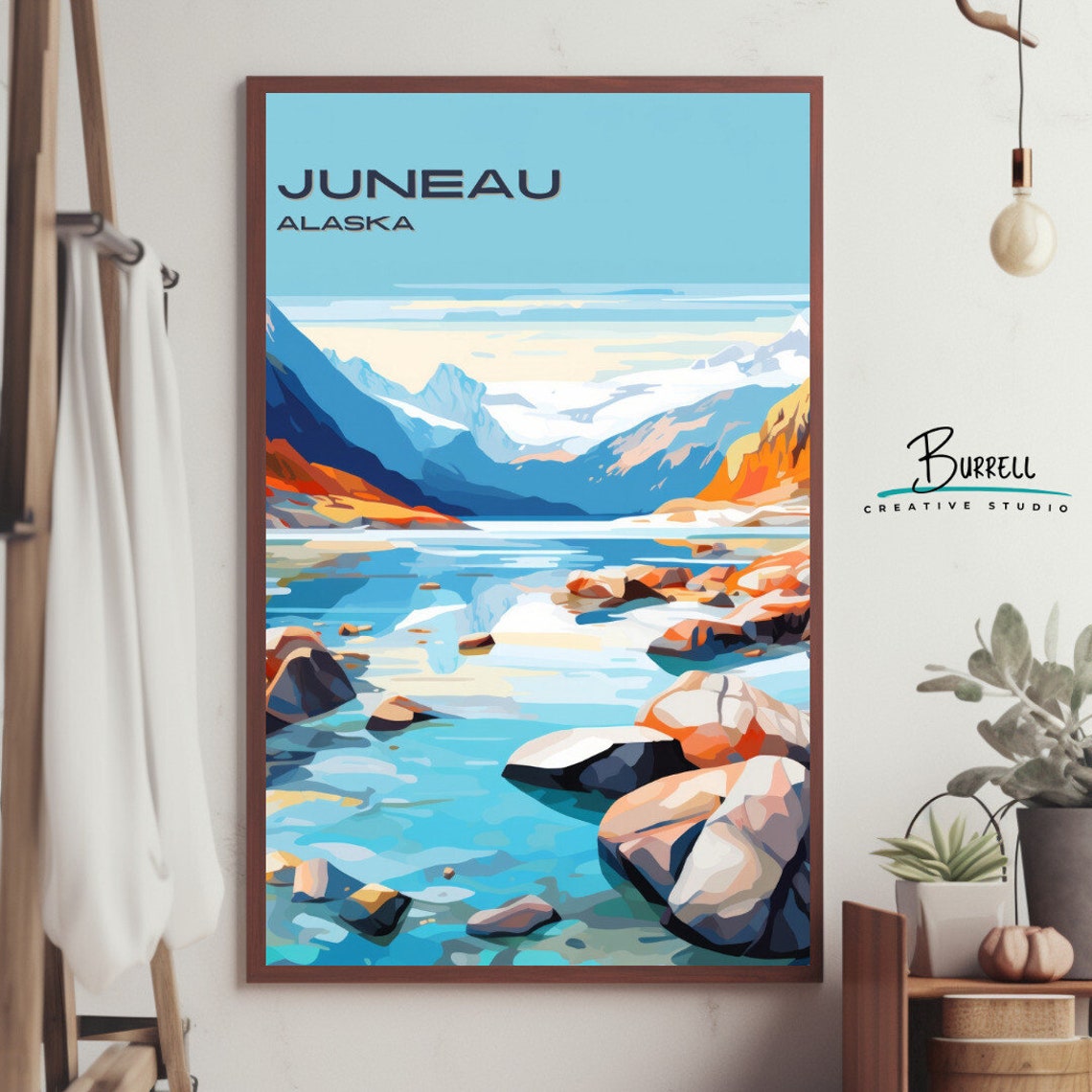 Juneau Alaska Glacial Lake Rocky Shore Snowy Peaks View Poster - Image 4