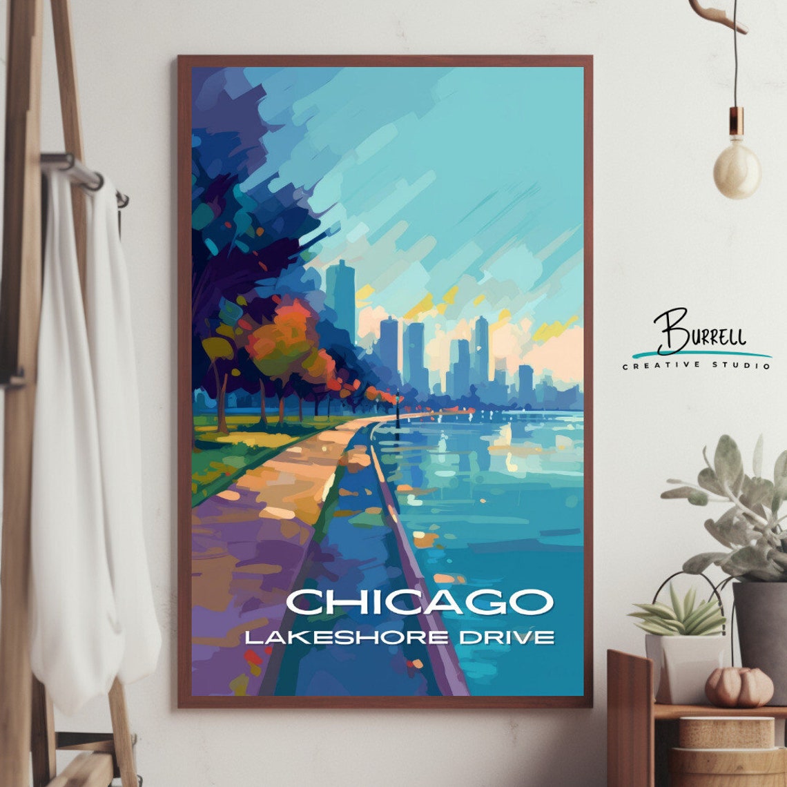 Chicago Illinois Lakeshore Drive Path Autumn Stroll Lake View Poster - Image 4