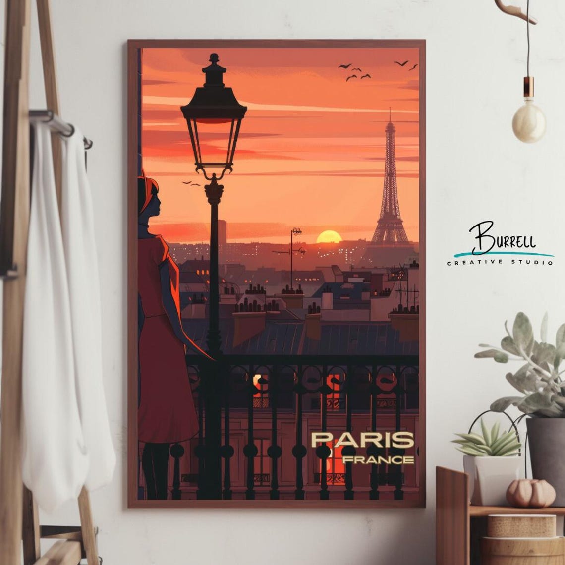Paris France Eiffel Tower Sunset Balcony Romance Travel Poster - Image 3