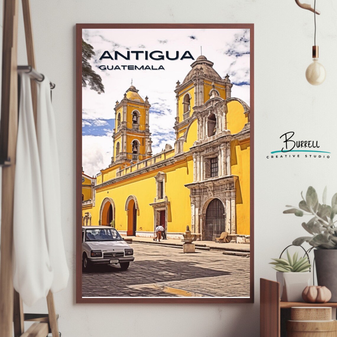 Antigua Guatemala Yellow Church Cobblestone Colonial Street Poster - Image 4
