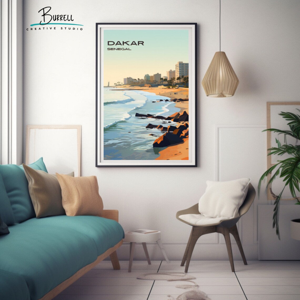 Dakar Senegal Golden Hour Rocky Coastline City Skyline Poster - Image 3