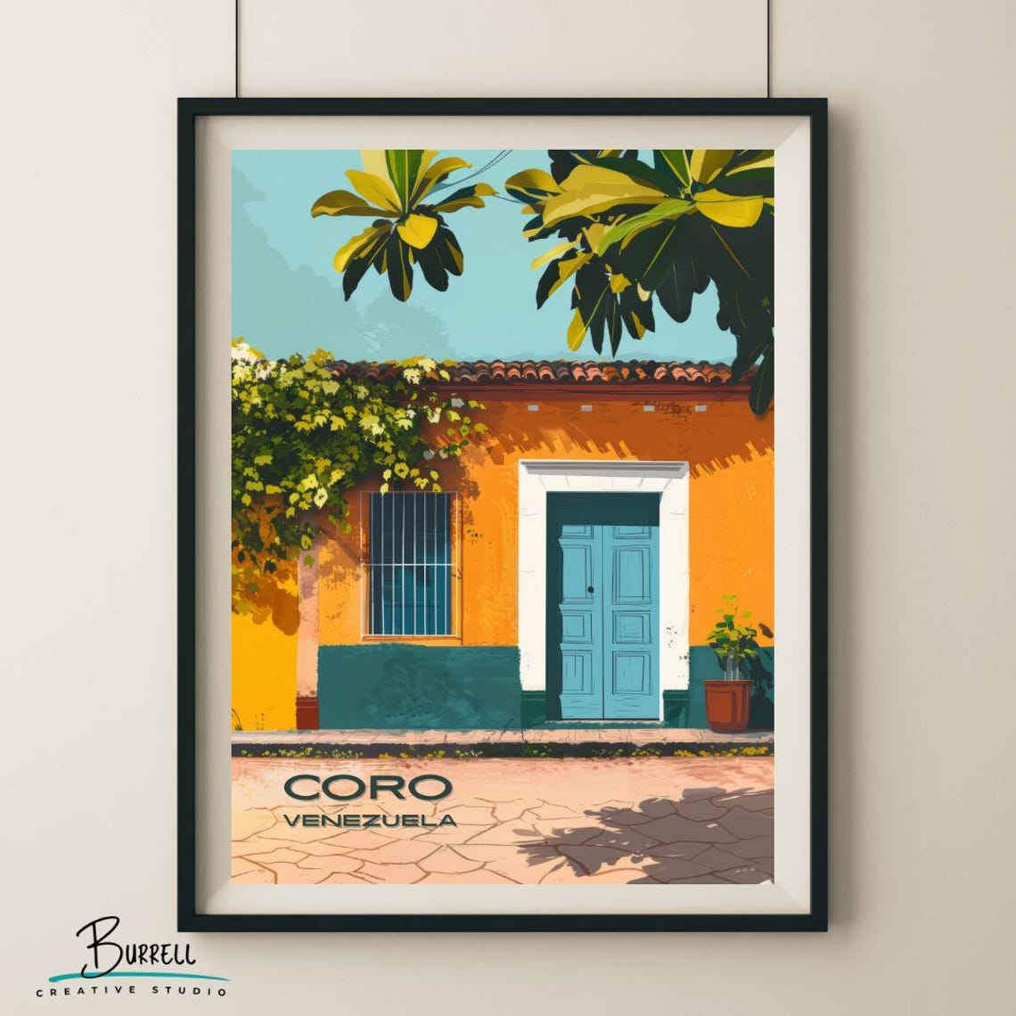 Coro Venezuela Colonial Door Architecture Orange House Travel Poster