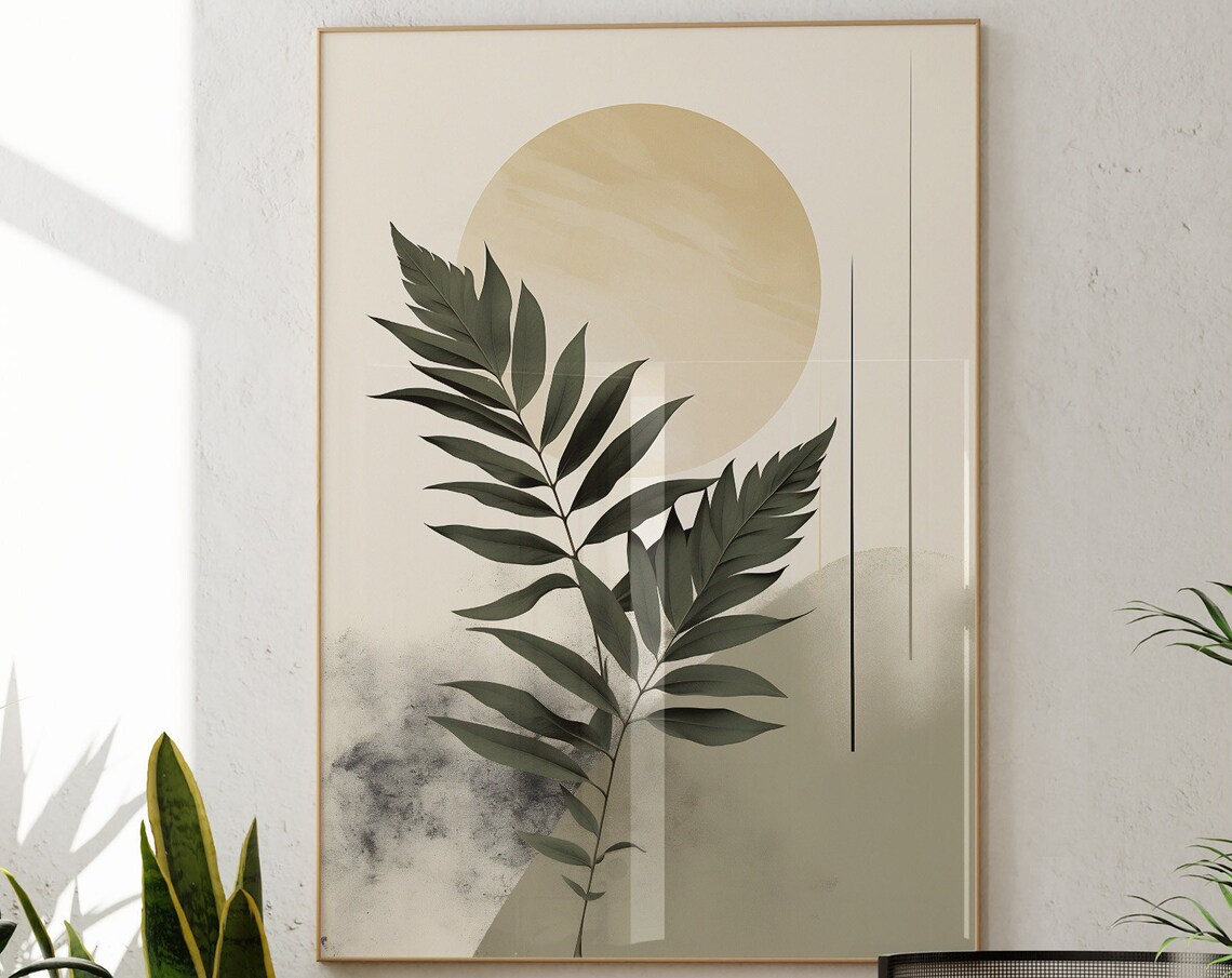 Fern And Bamboo Leaf Wall Art Minimalist Japandi Style