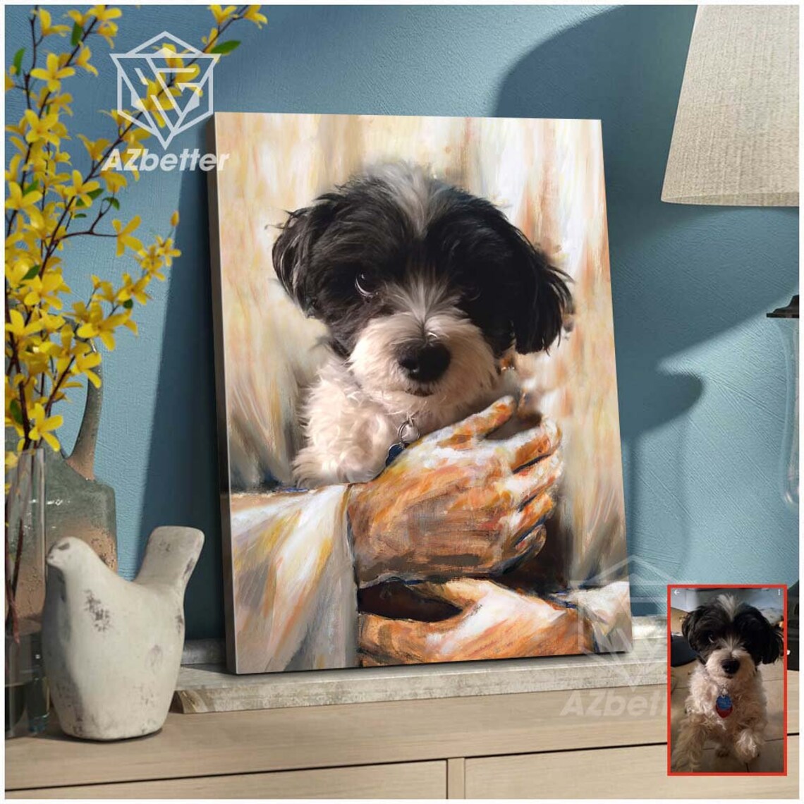 Small Dog Held in Jesus Hands Custom Painted Pet Portrait Poster - Image 4