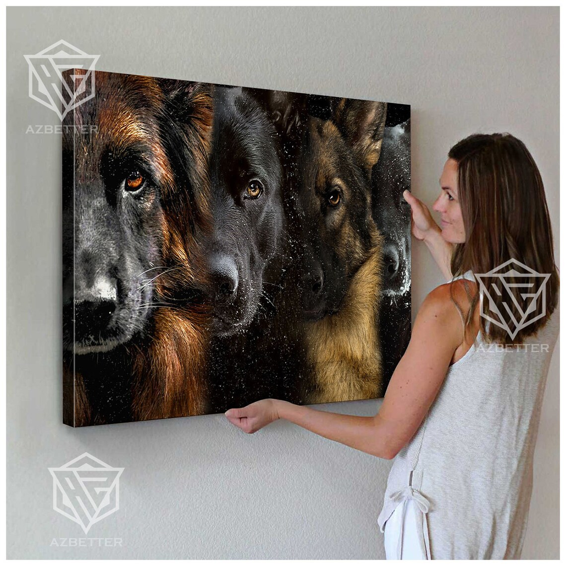 Four German Shepherd Dog Faces Close-Up Dramatic Portrait Poster - Image 4