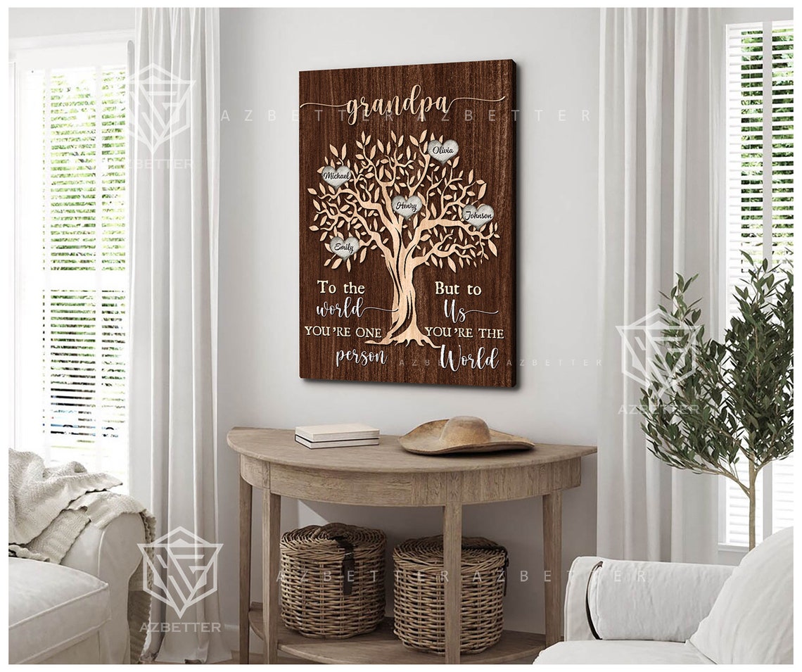 Personalized Grandpa Gift To The World You Are Father But To Us You Are The World Custom Fathers Day Gift For Grandpa Family Tree - Image 4