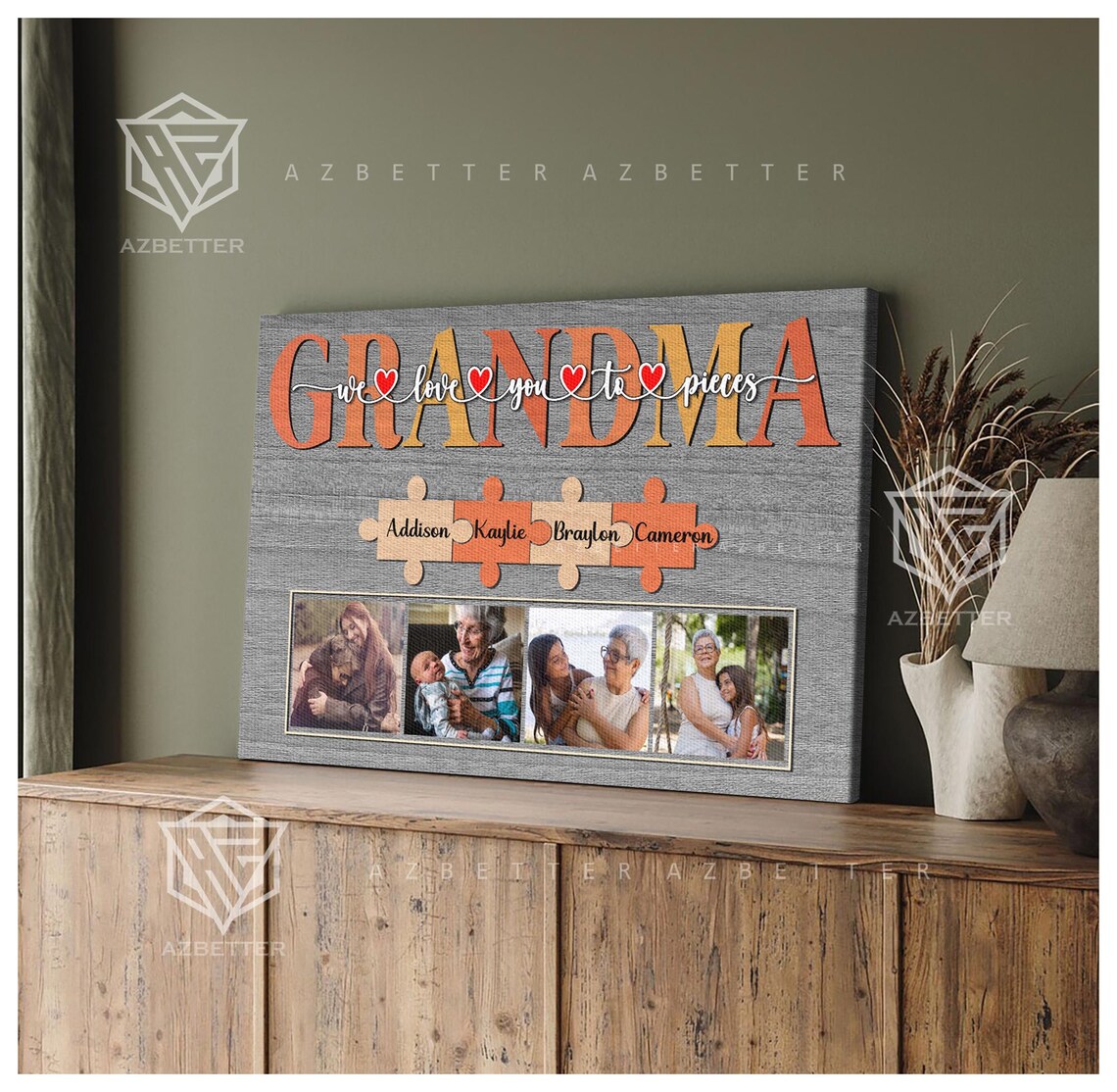 Grandma We Love You To Pieces Puzzle Photo Collage Canvas Poster - Image 4