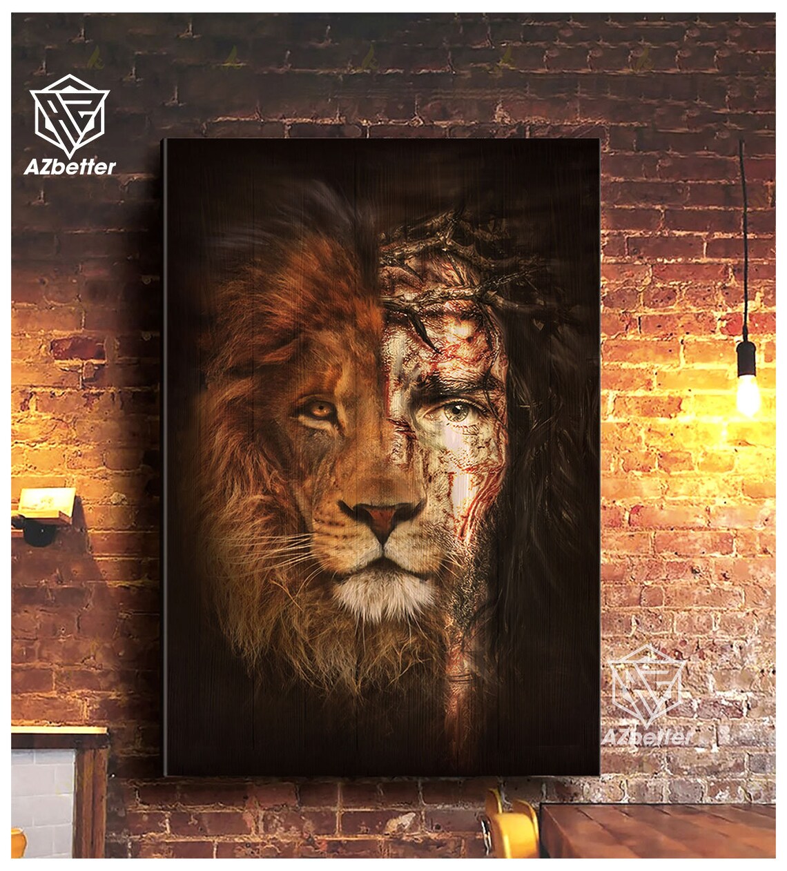 Half Lion Half Jesus Face Crown of Thorns Perfect Union Christian Poster - Image 5