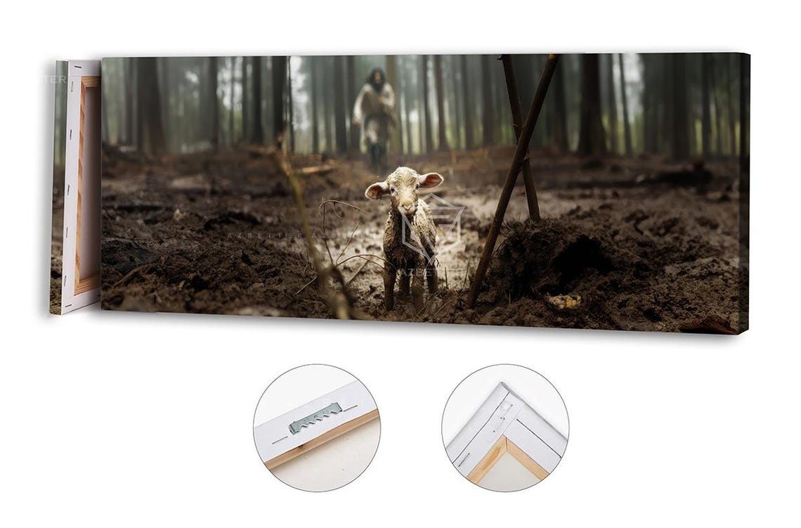 Lost Lamb Good Shepherd Muddy Forest Panoramic Christian Wall Poster - Image 4
